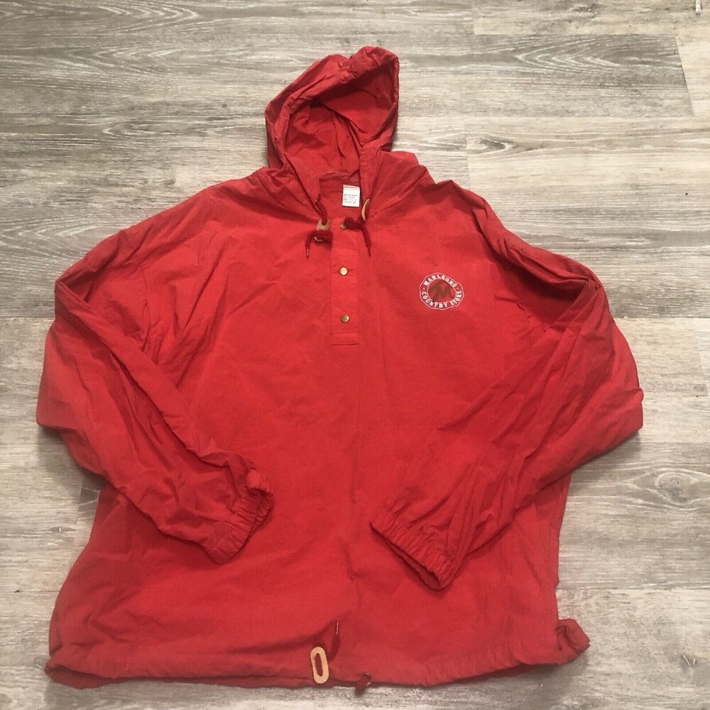 Vintage Marlboro Jacket Men Adult XL‎ Red Windbreaker Nylon Hooded Taiwan 90’s